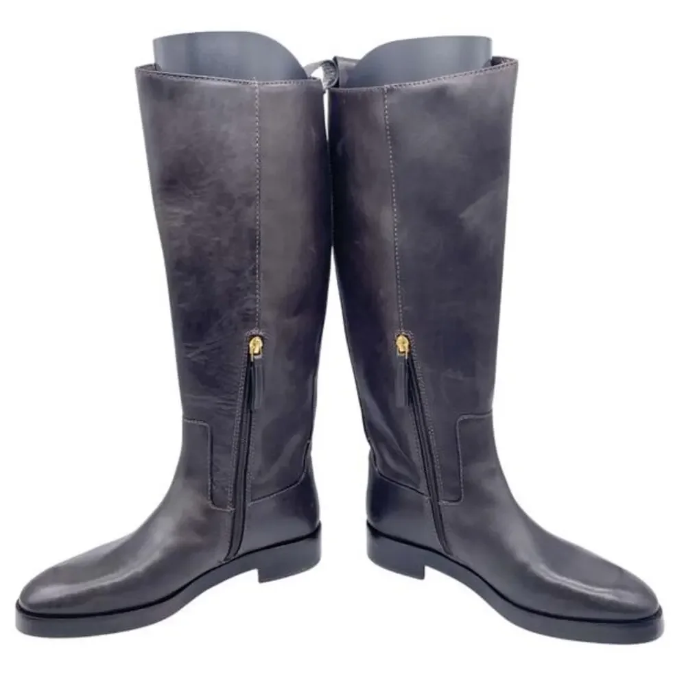 Tory Burch‎ Women's The Riding Boot Logo Embossed Coconut Brown Size 6M